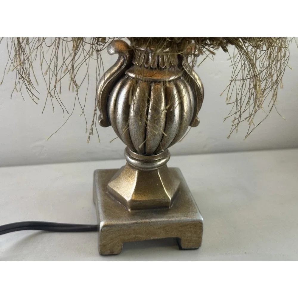 Vintage Antique Bronze Mini Accent Lamp Fringed Fabric Bell Shade Nightlight 13
